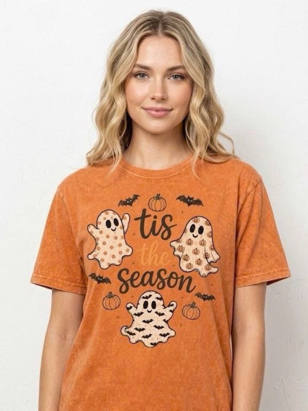 NWT Gildan Tis The Season Halloween Ghost Graphic T-Shirt Burnt Orange
